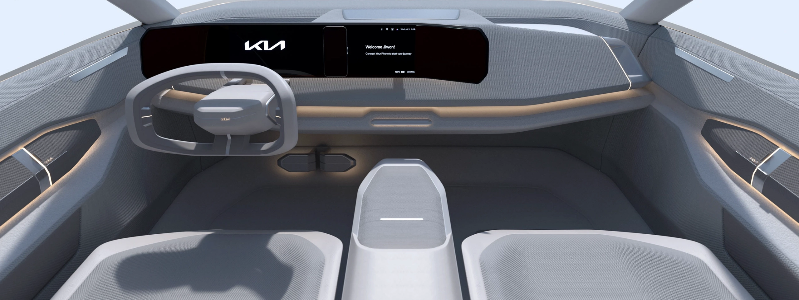Interior tecnológico de un vehículo Kia